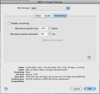 PcP Encodings - MPEG-4 Low Stream - Streaming Settings